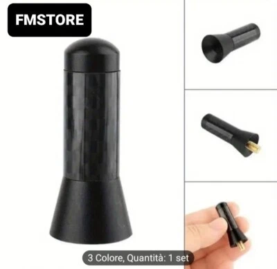 ANTENNA AUTO CORTA 3,5CM MINI FIBRA CARBONIO ALLUMINIO RADIO TUNING UNIVERSALE - Immagine 1 di 4