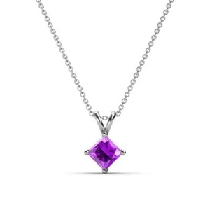 Amethyst 1/2 ct Womens Solitaire Pendant Necklace 14K Gold 16 " Chain JP:219160 - Picture 1 of 13