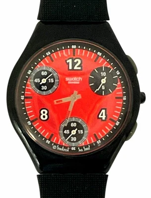Swatch часы REDRUM SUYB107 2002 кожи Chrono редкая красный циферблат швейцарский кварц - Изображение 1 из 4
