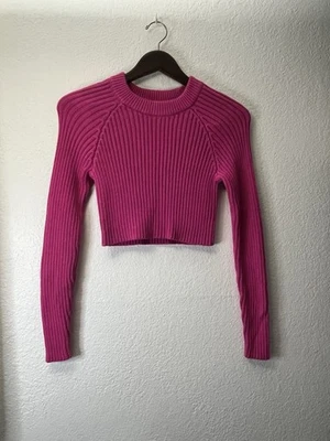 Michael Kors 罗纹长袖毛衣女式 XS 码棉质短粉色 — 第 1/4 张图片