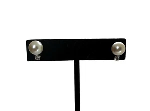 Massive Ohrstecker 14 Karat Weißgold 8,5 mm Perle und natürlicher Diamant - Bild 1 von 5