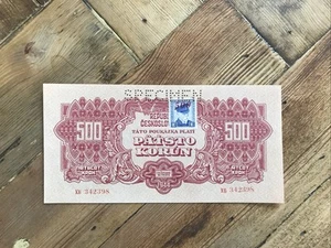 1944 Tschechoslowakei "EXEMPLAR" 500 Korun Banknote Nr:XB342398 UNC - Bild 1 von 8