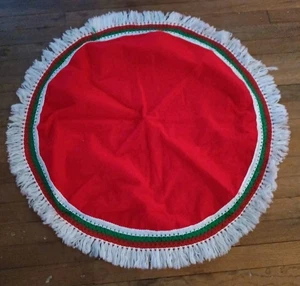 Christmas Red Tablecloth Fringed Red White Green 32"  SideTable Handmade - Picture 1 of 5
