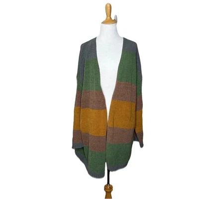Umgee Soft Green Brown Oversized Striped Chenille Cardigan Size Small Women's - Image 1 of 4