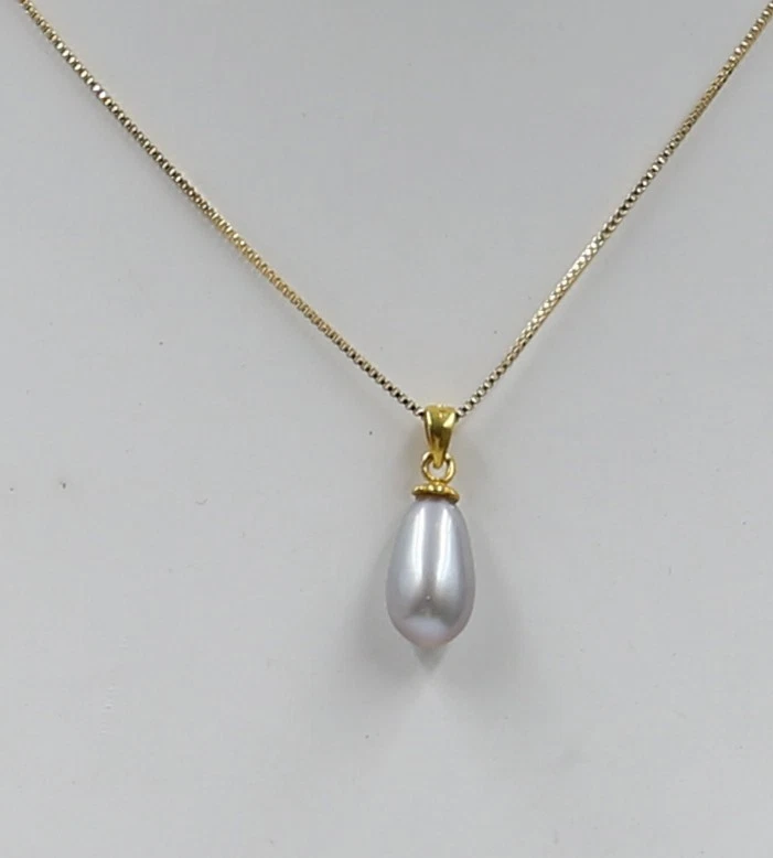 Colgante Gota de Agua Plana Perlas Grises Akoya 8.2x12.5 mm 18KGP 18 pulgadas G5T5 Foto 1 de 1