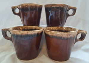 Set Of 4 Vintage Hull Oven Proof Pottery Brown Drip Mugs USA - Picture 1 of 12