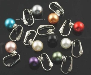 1 Pair Silvertone U Clip On Faux Pearl Round Stud Earrings for Non-Pierced Ears - Picture 1 of 15