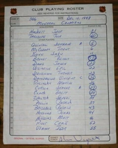 TARJETA DE ALINEACIÓN MONTREAL CANADIENS SABLES FIRMADA 1998 DOMINIK HASEK JOSE THEODORE - Imagen 1 de 1