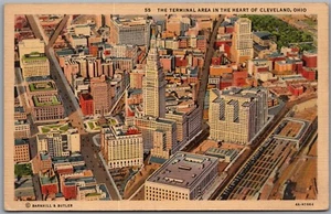 Postcard Cleveland Ohio The Terminal Area Birds Eye View - Picture 1 of 2