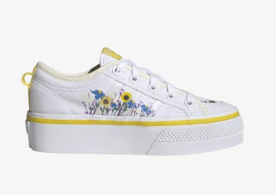 adidas Originals Nizza Platform Mid Off White Yellow HP6229 GS SZ 4Y-7Y Womens - Image 1 of 4