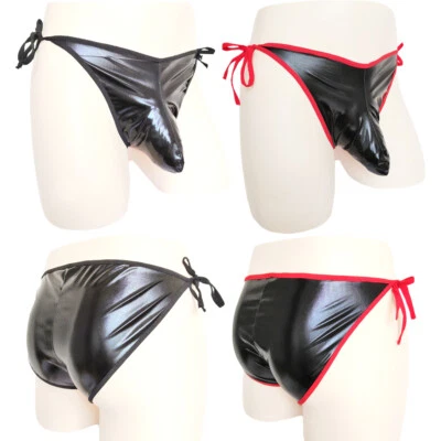 Sexy Para hombres Imitación Cuero Calzoncillos Ropa Interior Jockstrap Tanga Corbata Lateral Rojo Foto 1 de 4