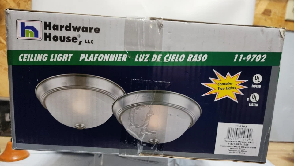 2 Hardware House Flush Mount Ceiling Light Fixture 5" x 13" Satin Nickel 11-9702 - Image 1 of 4