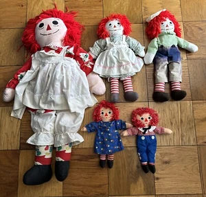 5 bambole vintage anni '70 '80 fatte a mano Raggedy Ann e Andy Rag 36" 18" 12" - Foto 1 di 7