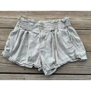 Anthropologie Oatmeal Beige Paperbag Shorts Women's Sz 2 Button linen Blend - Picture 1 of 6