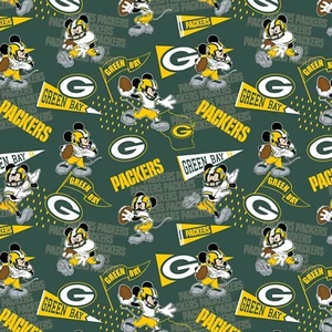 BTHY Disney Mickey NFL Green Pay Packers Logo Cotton Fabric By The Half Yard - Picture 1 of 1