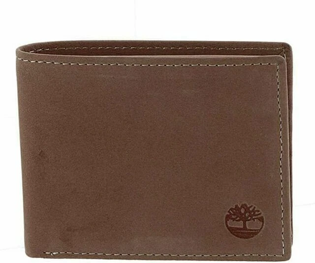 Timberland Men's Leather Wallet with Attached Flip Pocket - Brown Hunter