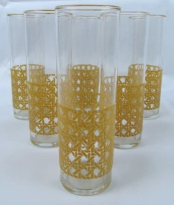 ✨ Libbey Woven Cane Highball Collins Glasses ✨ 7", Set of 6 PRISTINE - Picture 1 of 9