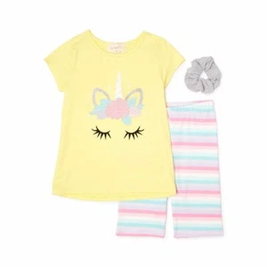 Btween Girls Unicorn Graphic Tee and Tie Dye Bike Shorts With Matching Scrunchie - Picture 1 of 7
