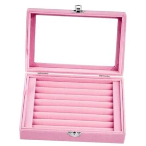7 Slots Ring Holder Storage Box Velvet Ring Display Case Jewelry Pink, 7 Slots - Picture 1 of 8