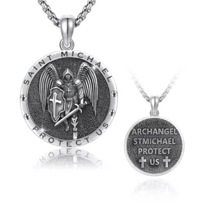 MLD 925 Sterling Silver Saint St Michael Medal Pendant Necklace w/ 22" Box Chain - Image 1 of 4
