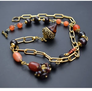 Large long boho pendant necklace, quirky glass acorn charm necklace - Picture 1 of 14