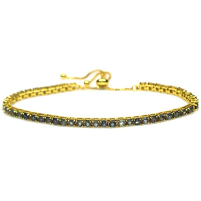 Heated Gemstone Blue Sapphire 925 Sterling Silver White Gold Bracelet 10.5" - Image 1 of 4