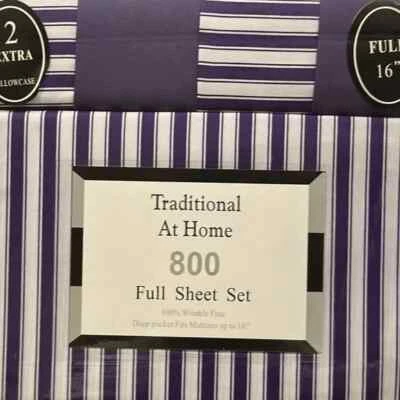 Conjunto completo de lençóis Traditional At Home 6 peças paixão roxa com listras brancas - Imagem 1 de 4