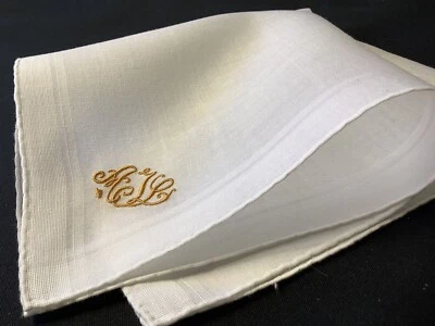 #8037🌟Pañuelo de boda francés de lujo de los años 40 triple monograma “ajl” Foto 1 de 4