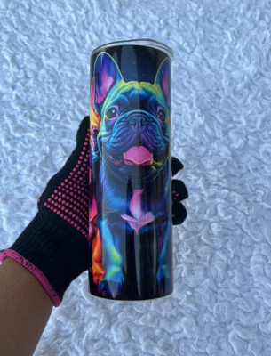 Vaso delgado French Bulldogs Neón Perro 20 oz acero inoxidable negro Foto 1 de 4