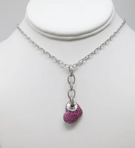 14 kt Gold DIAMOND & Ruby Puffed Heart Pendant Choker Necklace 16 3/16" B6169 - Picture 1 of 13