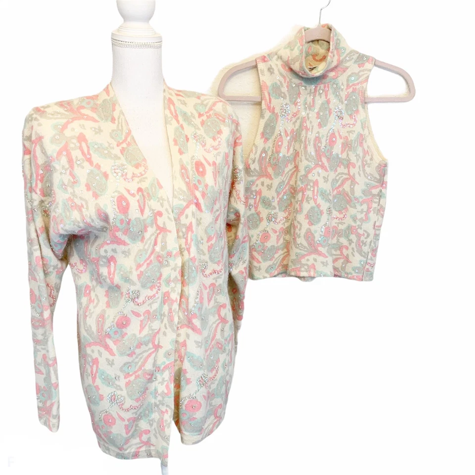 Vintage Outlander Womens Small Twinset Sweater Lambswool Rabbit Hair Sequin - Image 1 of 4