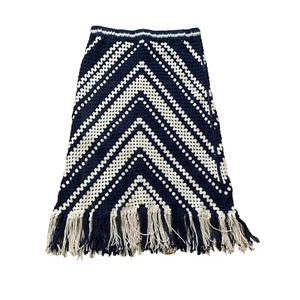 Gonna all'uncinetto Ultra rosa di Anthropologie grande blu navy avorio frange a chevron hippie - Foto 1 di 9
