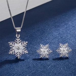 Collier Flocons De Neige En Cristal Boucles D'oreilles Femme Cadeau De Noël - Photo 1/12