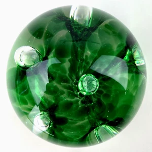 ZIMMERMAN GREEN PAPERWEIGHT FLOWERS BUBBLES ART GLASS Marked Z Decor Gift - Picture 1 of 12
