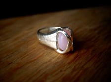 Fire of Troy Pink Opal Ring, Handmade, Pure Solid Silver, By Clovis, size R
