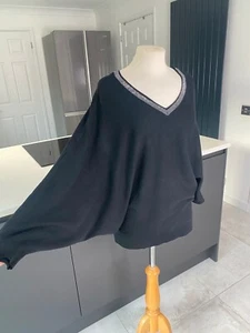 Wallis Size M L Diamante neckline v neck jumper Batwing Oversized - Picture 1 of 10