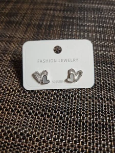 Fashion Jewelry Heart Stud Earrings with Silver Accents - Picture 1 of 2
