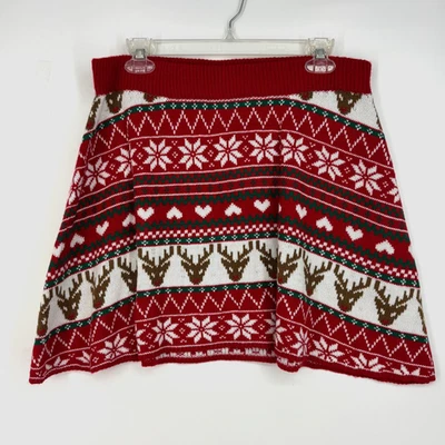 Minifalda grande fea de Navidad Born Famous para mujer Fair Isle corazones rojos reno Foto 1 de 4