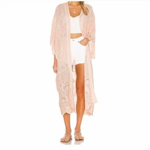 YFB Young Fabulous Broke Keiko Eyelet Kimono Duster Beach OS Beige Pink - Picture 1 of 12