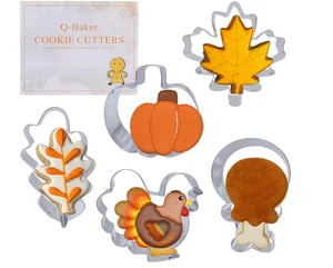 2 Pkgs -5 Piece Large Fall Thanksgiving Cookie Cutter Set Holiday Pumpkin Turkey - Picture 1 of 6