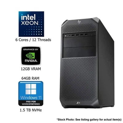 HP Z4 G4 Intel 6 Core - 12 Thread 12GB Nvidia VRAM 64GB 1.5TB NVMe Workstation - Image 1 of 4