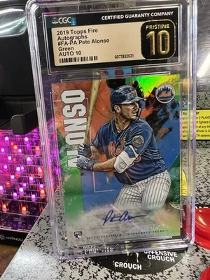 2019 Topps Fire Pete Alonso Auto Pristine Green Rookie RC /75 Mets Graded CGC 10 - Image 1 of 4