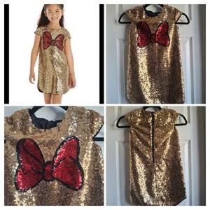 Disney Store: Minnie Mouse Gold Sequin Dress w/Black Sequin Bow ▪︎ Girls Sz 5/6 - Picture 1 of 7