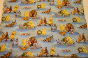 Disney Classic Winnie the Pooh Christmas Blue Cotton Craft Sewing Fabric 4 Yards - Picture 1 of 9
