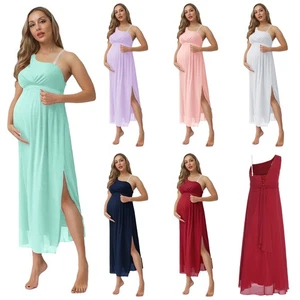 Maternity Chiffon Long Home Clothing Maxi Gown Outfit Dress Party With Belt - Picture 1 of 81