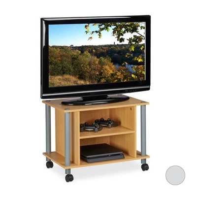 TV Table With Wheels TV Table Mobile 2 Compartments TV Rack With Wheels 15kg - Image 1 of 2