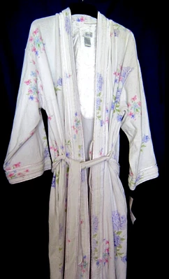 NUEVO ARIA BATA MUJER LARGO CINTURÓN CON HERMOSAS FLORES 80% ALGODÓN talla L etiqueta Foto 1 de 4