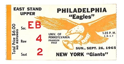 1965 Philadelphia Eagles v NY Giants Ticket 9/26 Franklin Field 102824 - Image 1 of 2
