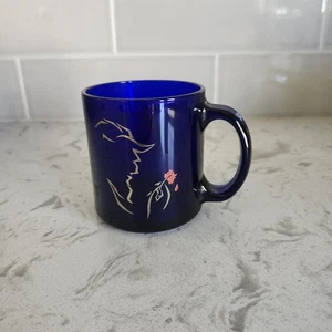 Rare Cobalt Blue Glass Disney Beauty And The Beast The Musical Coffee Mug Ex Cnd - Picture 1 of 8