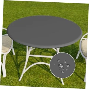 Round Vinyl Tablecloth, 100% Waterproof Elastic Fitted 44" (Round) Dark Grey - Picture 1 of 8